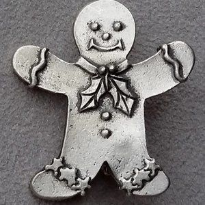 Gingerbread Brooch, Vintage Seagull Pewter Brooch, Christmas Brooch